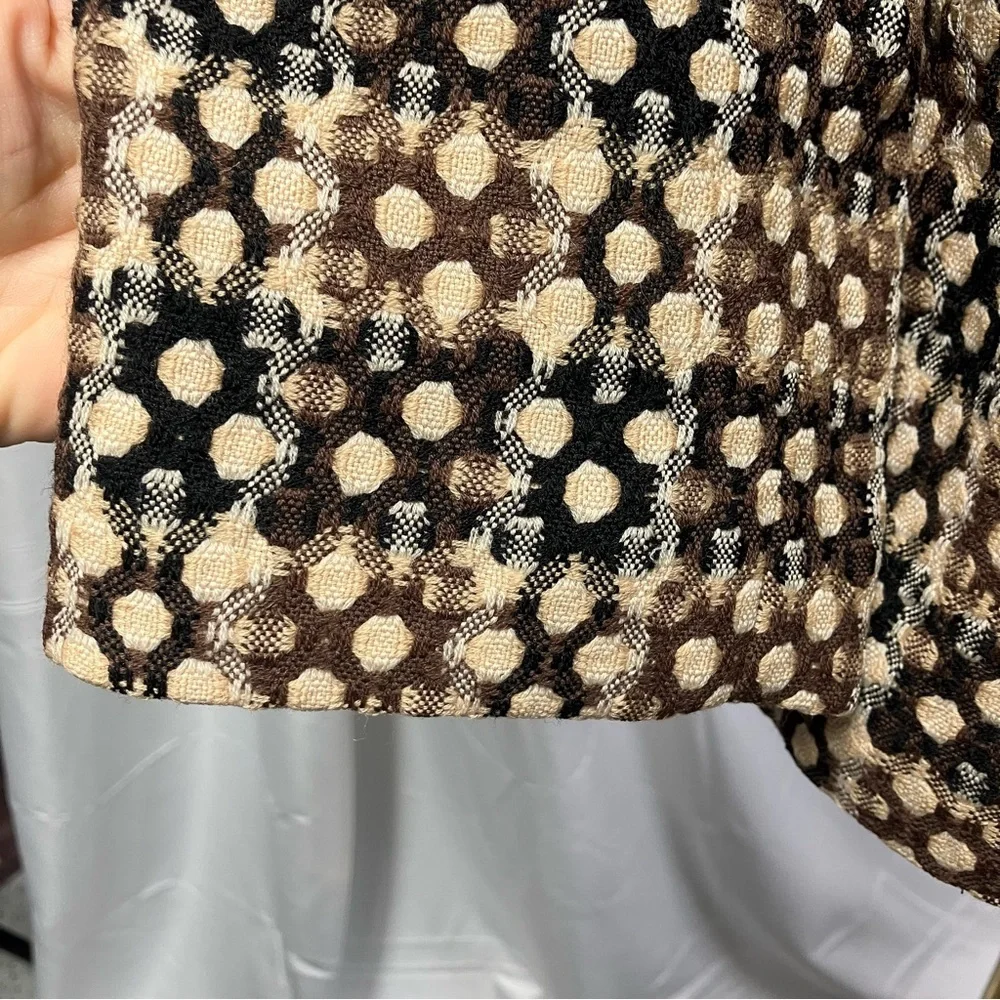 Sigrid Olsen Wool Blazer Lined‎ geometric Plaid Black Brown Preppy Secretary L